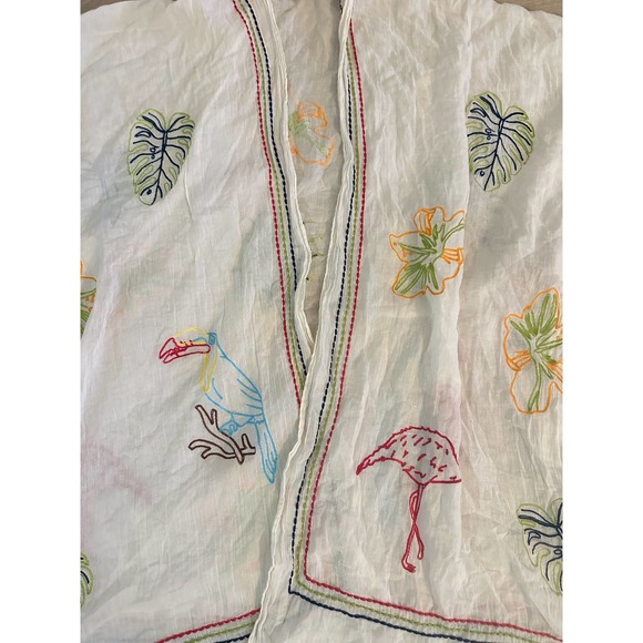 Women OS Soft Surroundings White Gauzy 1BB81 Embroidered Kimono Shrug Duster Top - Picture 4 of 4